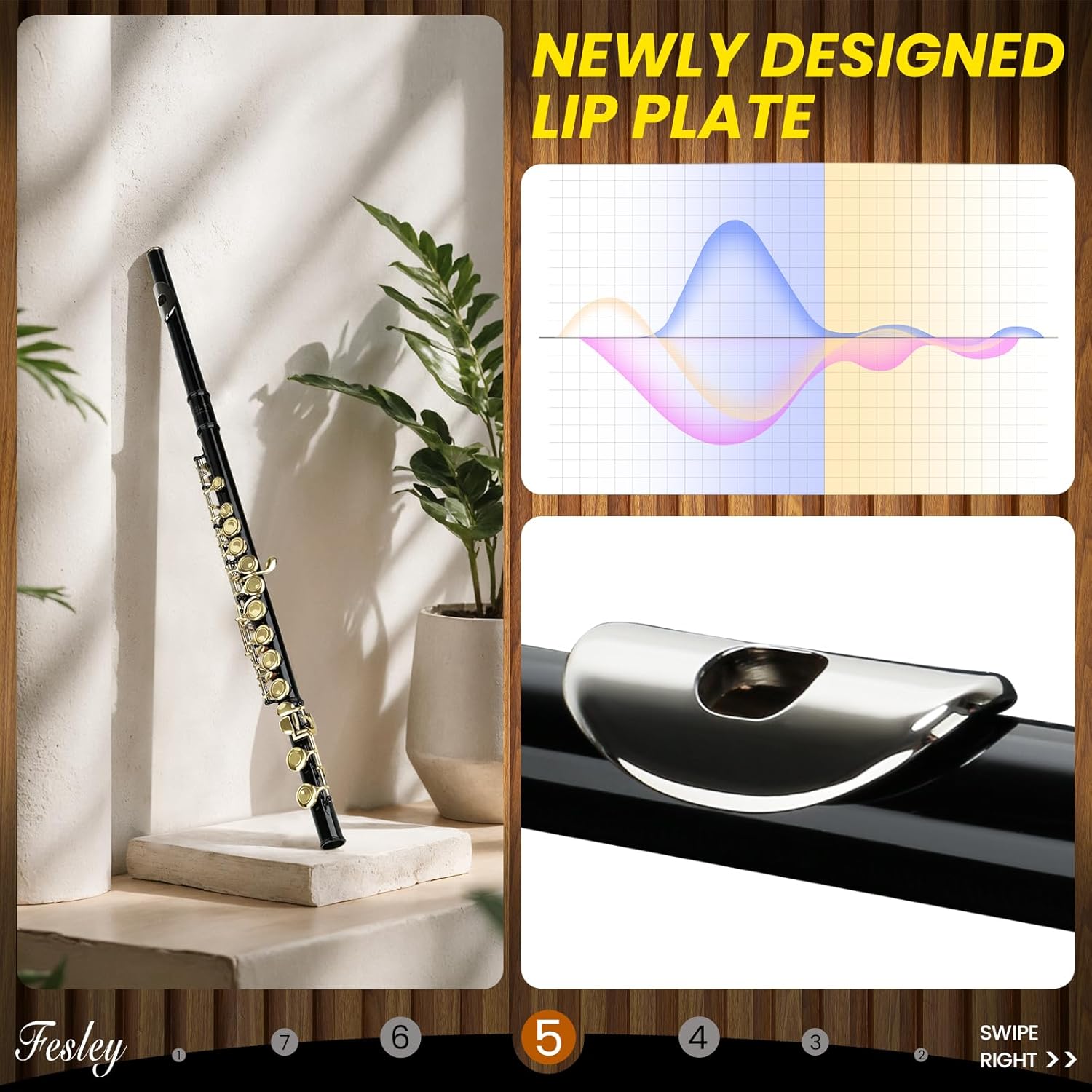 Fesley C Flutes Closed Hole, 16 Keys Flute Instrument with Offset G Split E Mechanism, Student Flute for Beginners with Cleaning Kit, Case, Stand, Joint Grease, Tuning Rod, Black/Gold - Image 6