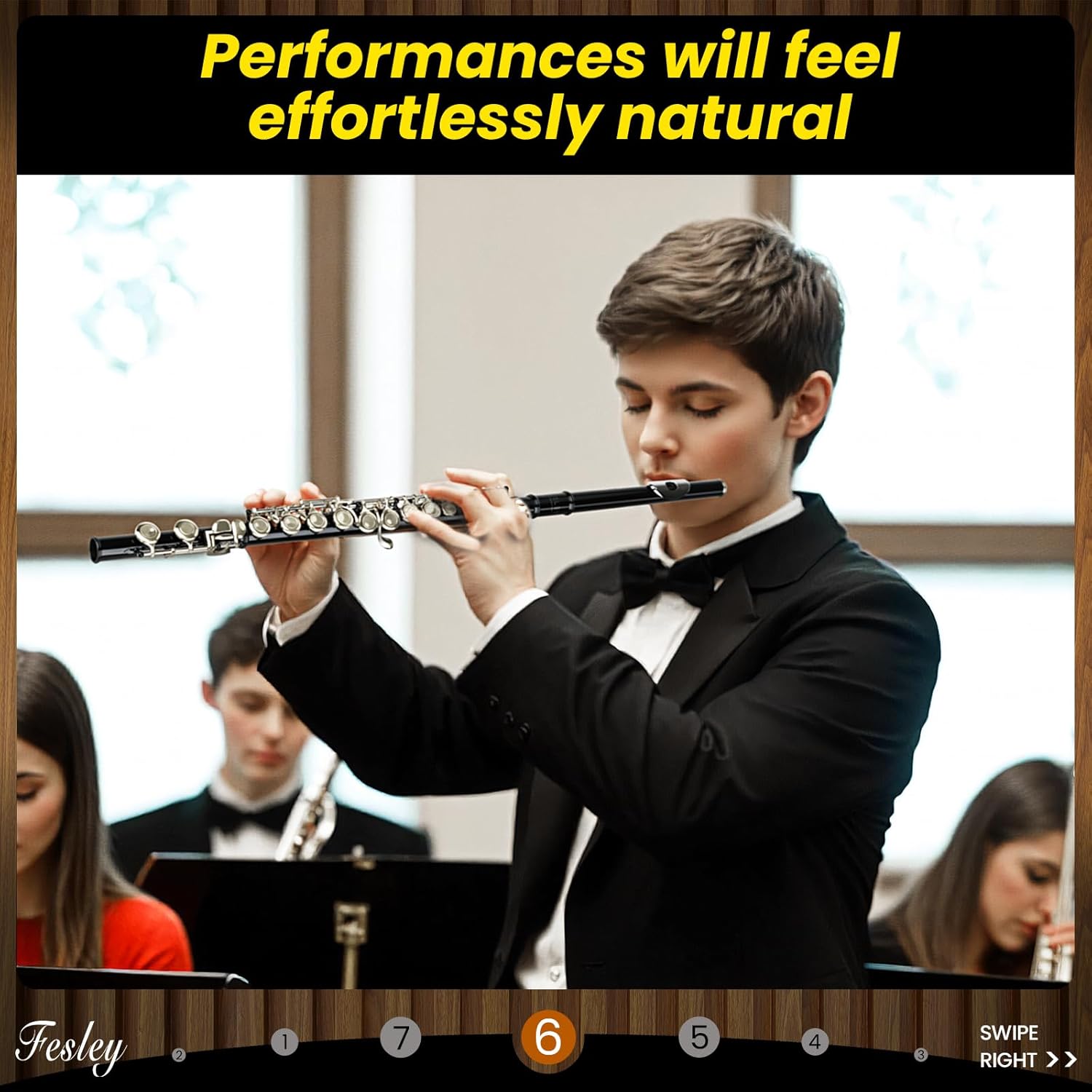 Fesley C Flutes Closed Hole, 16 Keys Flute Instrument with Offset G Split E Mechanism, Student Flute for Beginners with Cleaning Kit, Case, Stand, Joint Grease, Tuning Rod, Black/Gold - Image 7