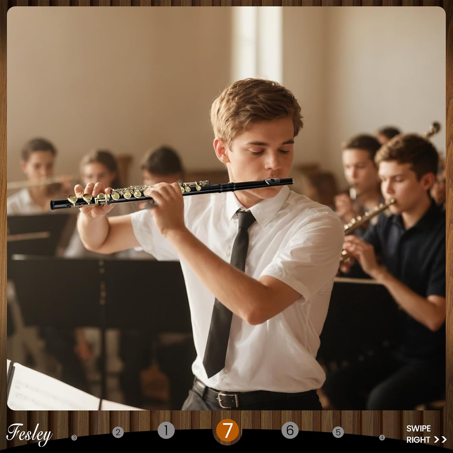 Fesley C Flutes Closed Hole, 16 Keys Flute Instrument with Offset G Split E Mechanism, Student Flute for Beginners with Cleaning Kit, Case, Stand, Joint Grease, Tuning Rod, Black/Gold - Image 8
