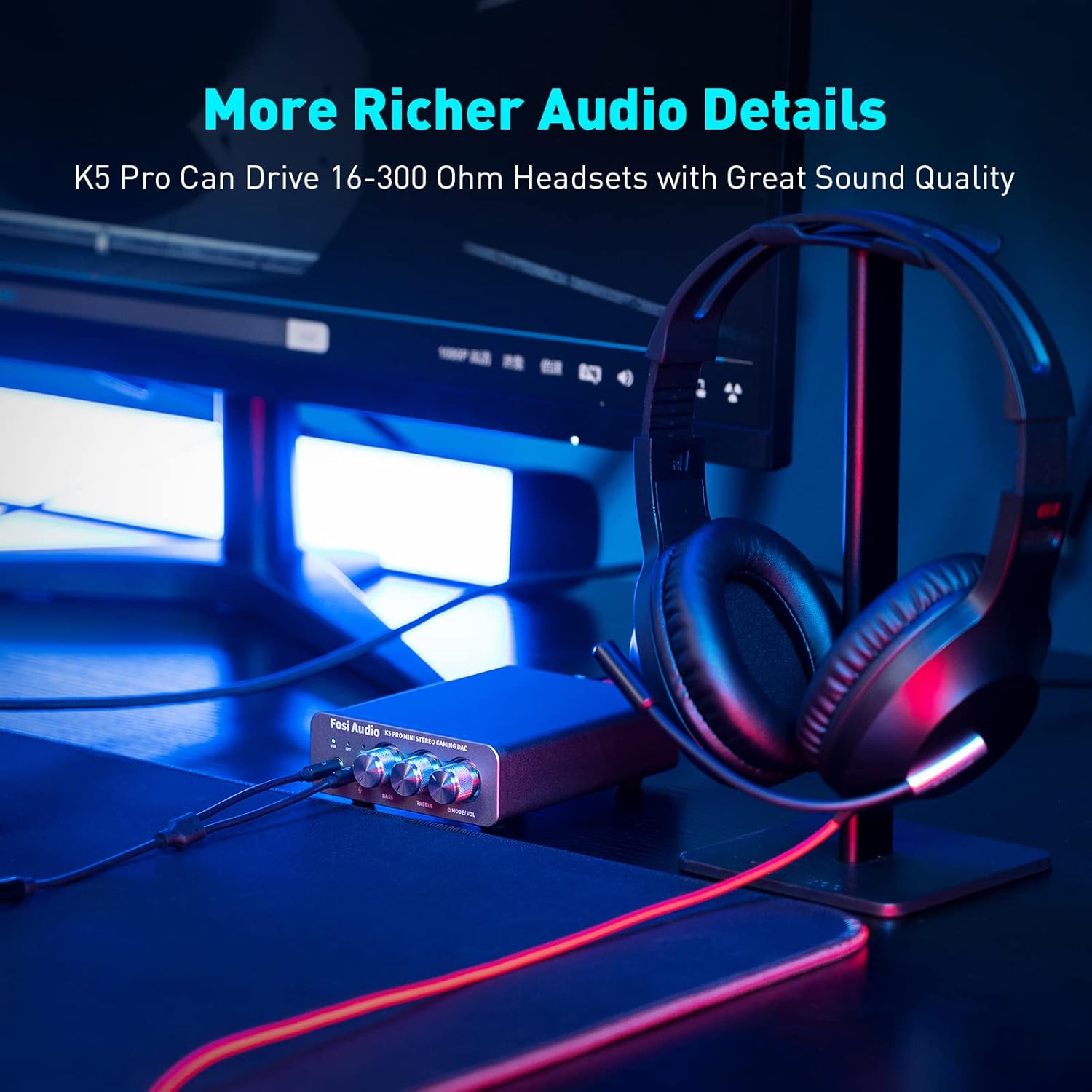 Fosi Audio K5 Pro Gaming DAC Headphone Amplifier Mini Hi-Fi Stereo Digital-to-Analog Audio Converter USB Type C/Optical/Coaxial to RCA/3.5MM AUX for PS5/PC/MAC/Computer - Image 9