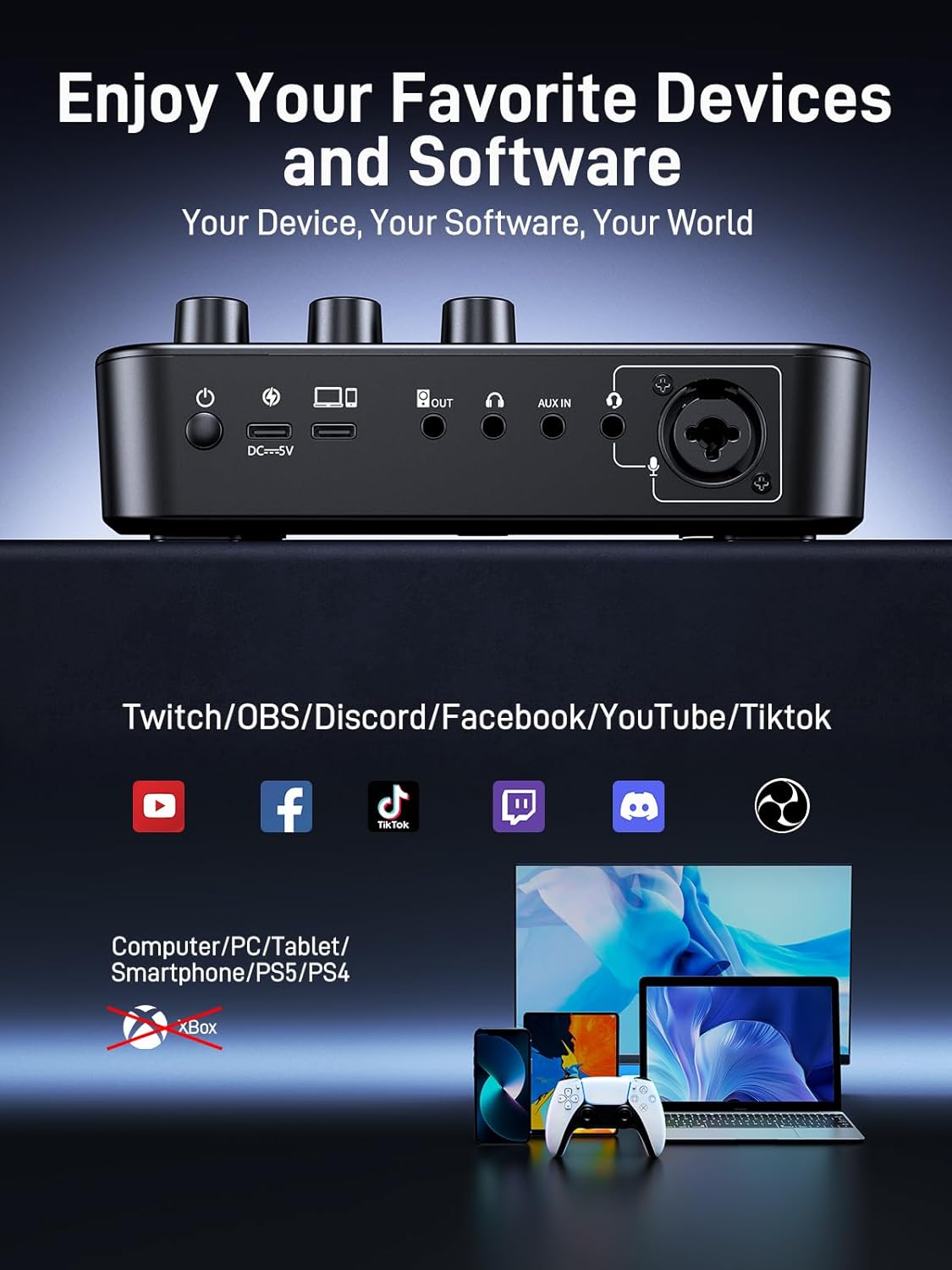 MAONO Gaming Streaming Equipment Bundle: Audio Interface Mixer and XLR Dynamic Mic RGB Noise Reduction Live Streaming Podcasting MaonoCaster PD200XS&G1 NEO - Image 9